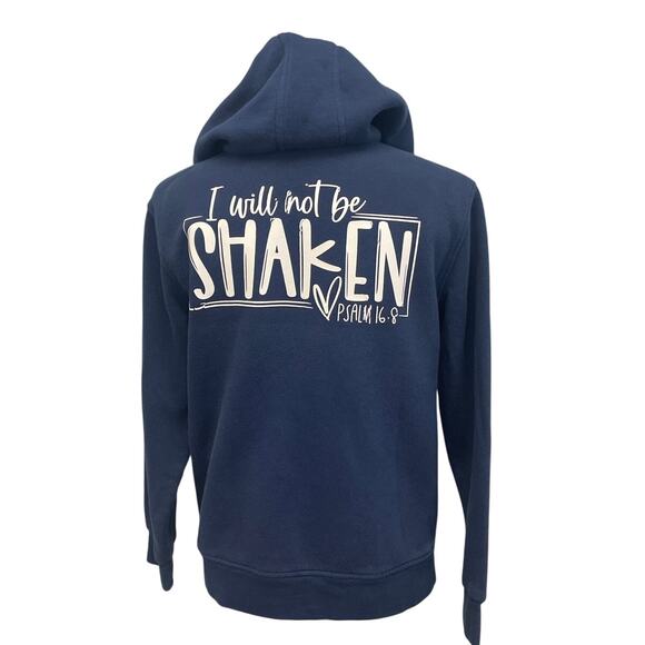 Hand Printed Upcycled Womens Large I Will Not Be Shaken Psalms 16:8 Hoodie - Picture 1 of 6